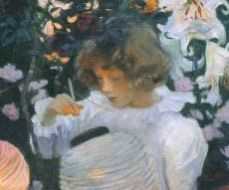 Close up of John Singer Sargent's Carnation, Lily, Lily, Rose painting